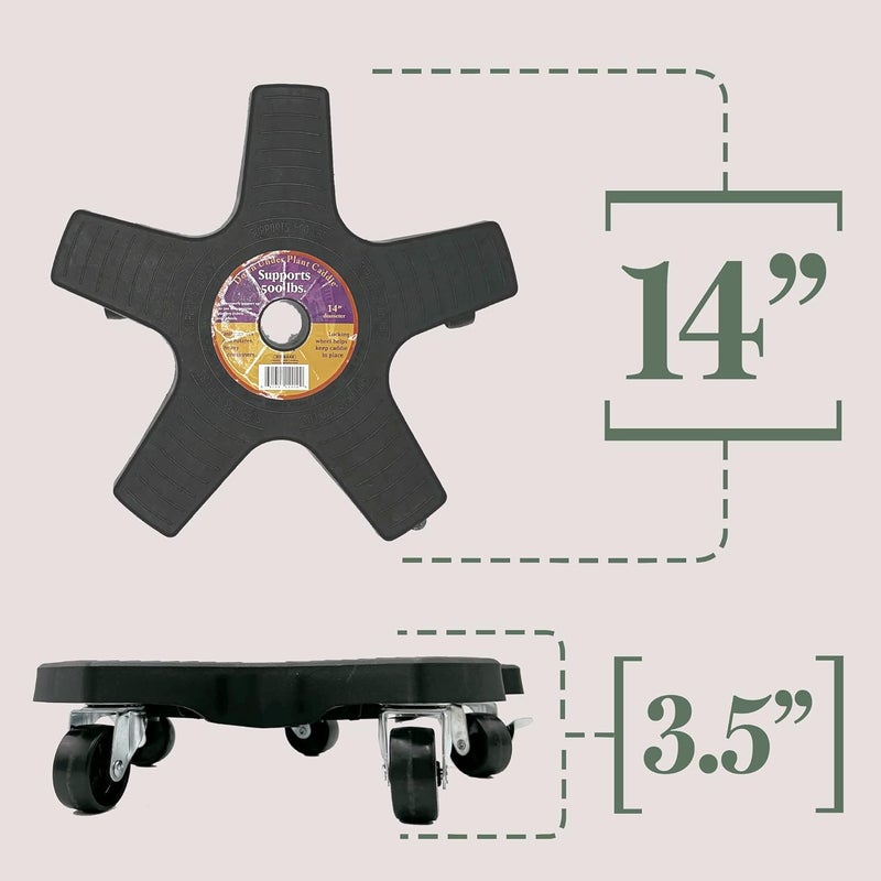 Bosmere 14" Plant Caddie - Heavy-Duty Rolling Plant Stand with Locking Wheels, 500 lb Capacity – Durable Plant Caddy for Indoor/Outdoor Use, Charcoal - Image 4